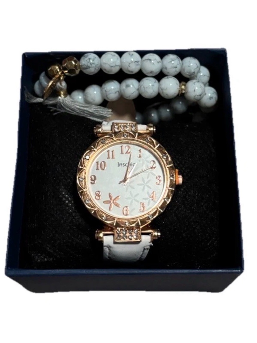 Ladies Watch White Star Fish, Two Bracelets, One Bracelet Baby Blue Beads Tassel